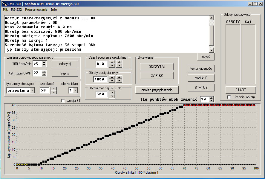 Oprogramowanie na komputer do ustawiania parametrów pracy zapłonu.